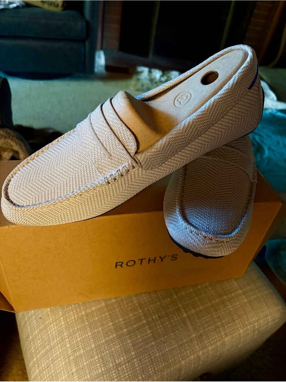 Rothy's The Driving Loafer - Light Grey Herringbone Size 10.5